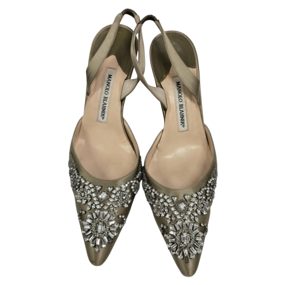 Manolo Blahniks Crystal Embellishments Slingback Pumps‎ Sz 39.5
